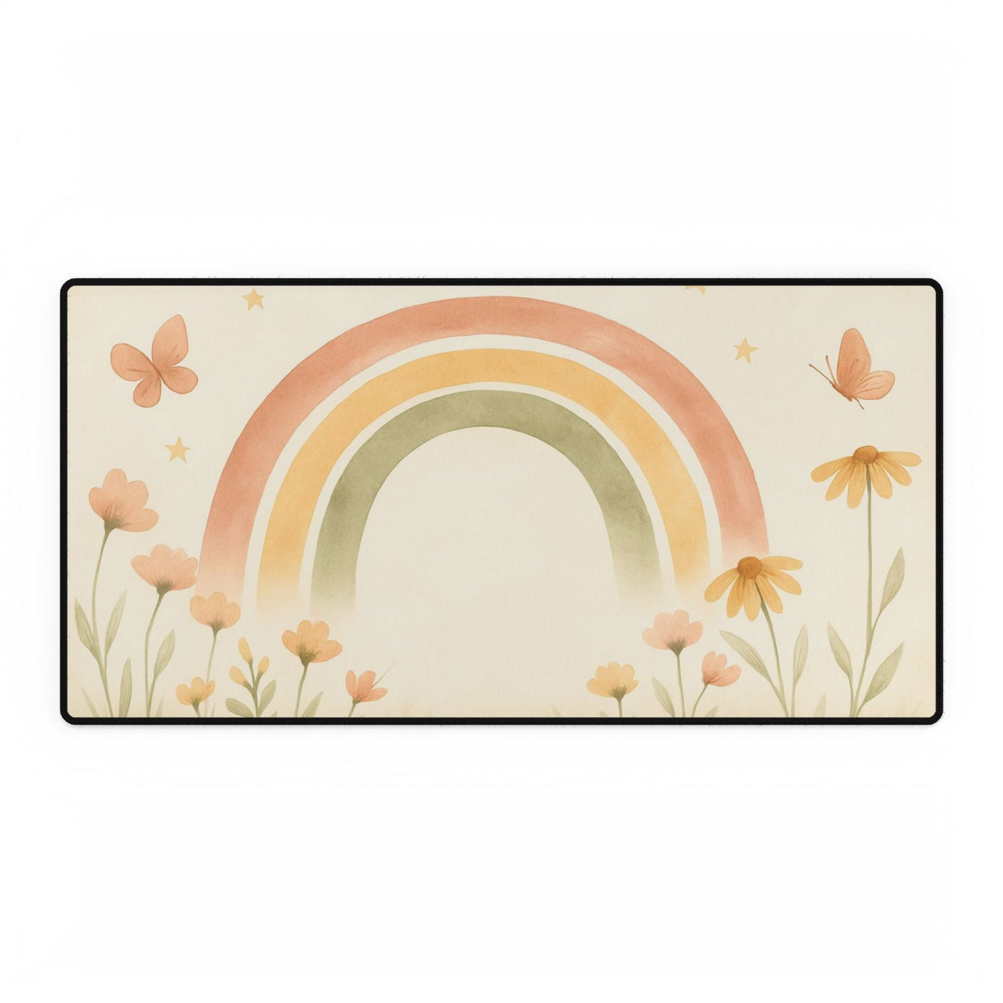 Boho Rainbow Desk Mat – Custom Teacher/Office Workspace Aesthetic – Large Felt & Rubber Non-Slip Desk Pad