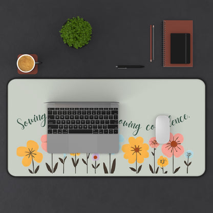 "Sowing Curiosity, Growing Confidence" Teacher Desk Mat | Boho Floral Classroom Decor | Large Desk Pad for Educators