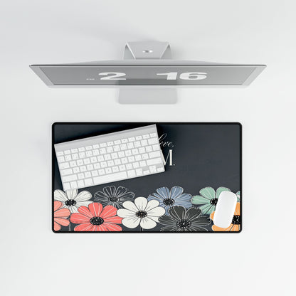 Teach Love Bloom floral desk mat | large mouse pad, pastel flowers