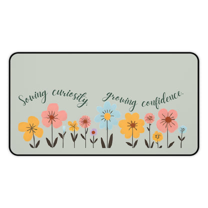"Sowing Curiosity, Growing Confidence" Teacher Desk Mat | Boho Floral Classroom Decor | Large Desk Pad for Educators