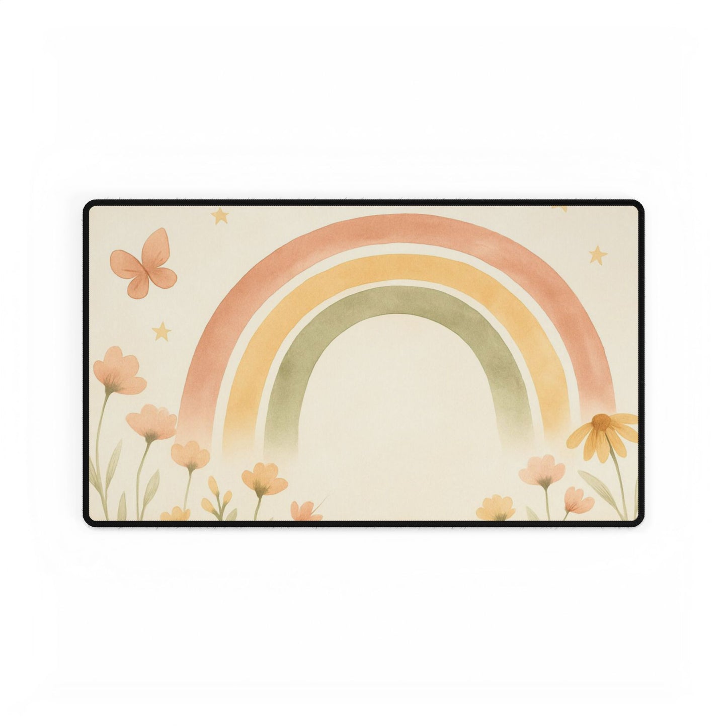 Boho Rainbow Desk Mat – Custom Teacher/Office Workspace Aesthetic – Large Felt & Rubber Non-Slip Desk Pad