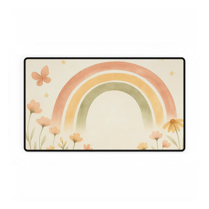 Boho Rainbow Desk Mat – Custom Teacher/Office Workspace Aesthetic – Large Felt & Rubber Non-Slip Desk Pad