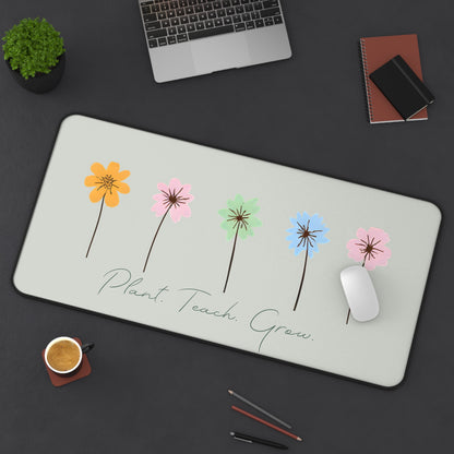 Plant Teach Grow Neoprene Desk Mat | Pastel Floral Teacher Gift | Anti-Slip Desk Pad |
