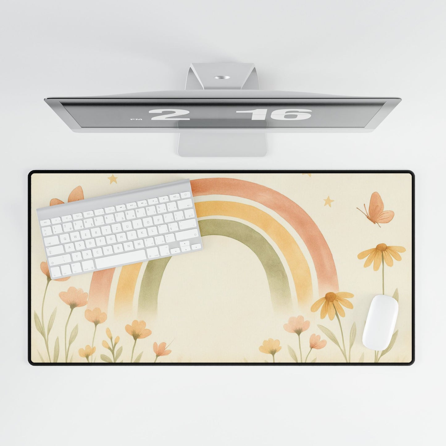 Boho Rainbow Desk Mat – Custom Teacher/Office Workspace Aesthetic – Large Felt & Rubber Non-Slip Desk Pad