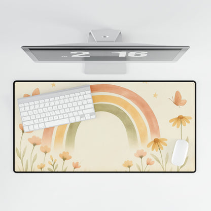 Boho Rainbow Desk Mat – Custom Teacher/Office Workspace Aesthetic – Large Felt & Rubber Non-Slip Desk Pad