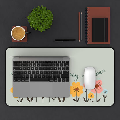 "Sowing Curiosity, Growing Confidence" Teacher Desk Mat | Boho Floral Classroom Decor | Large Desk Pad for Educators