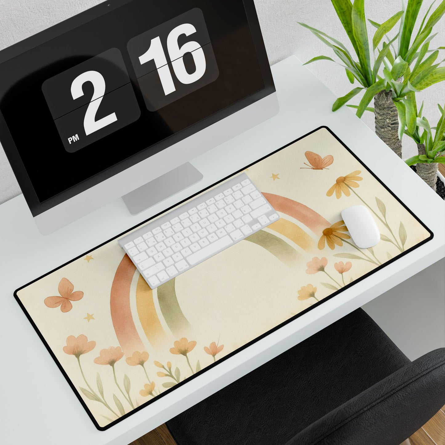 Boho Rainbow Desk Mat – Custom Teacher/Office Workspace Aesthetic – Large Felt & Rubber Non-Slip Desk Pad