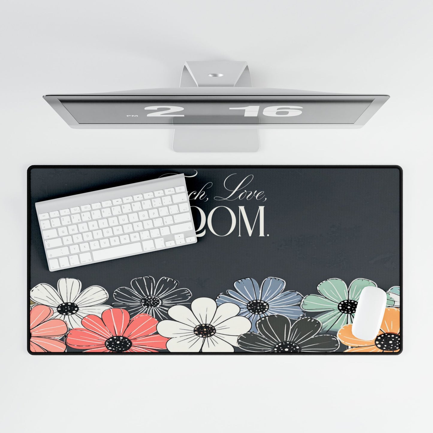 Teach Love Bloom floral desk mat | large mouse pad, pastel flowers