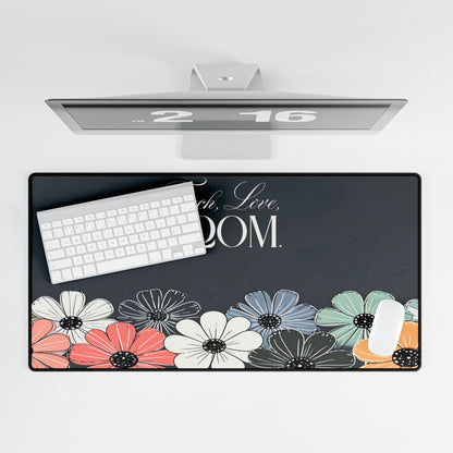 Teach Love Bloom floral desk mat | large mouse pad, pastel flowers