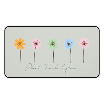 Plant Teach Grow Neoprene Desk Mat | Pastel Floral Teacher Gift | Anti-Slip Desk Pad |