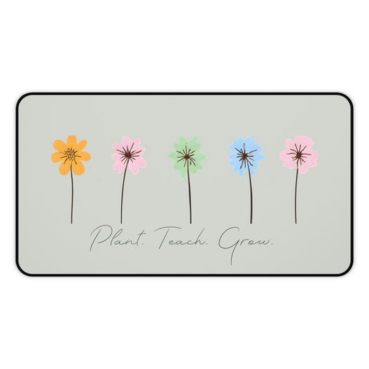 Plant Teach Grow Neoprene Desk Mat | Pastel Floral Teacher Gift | Anti-Slip Desk Pad |
