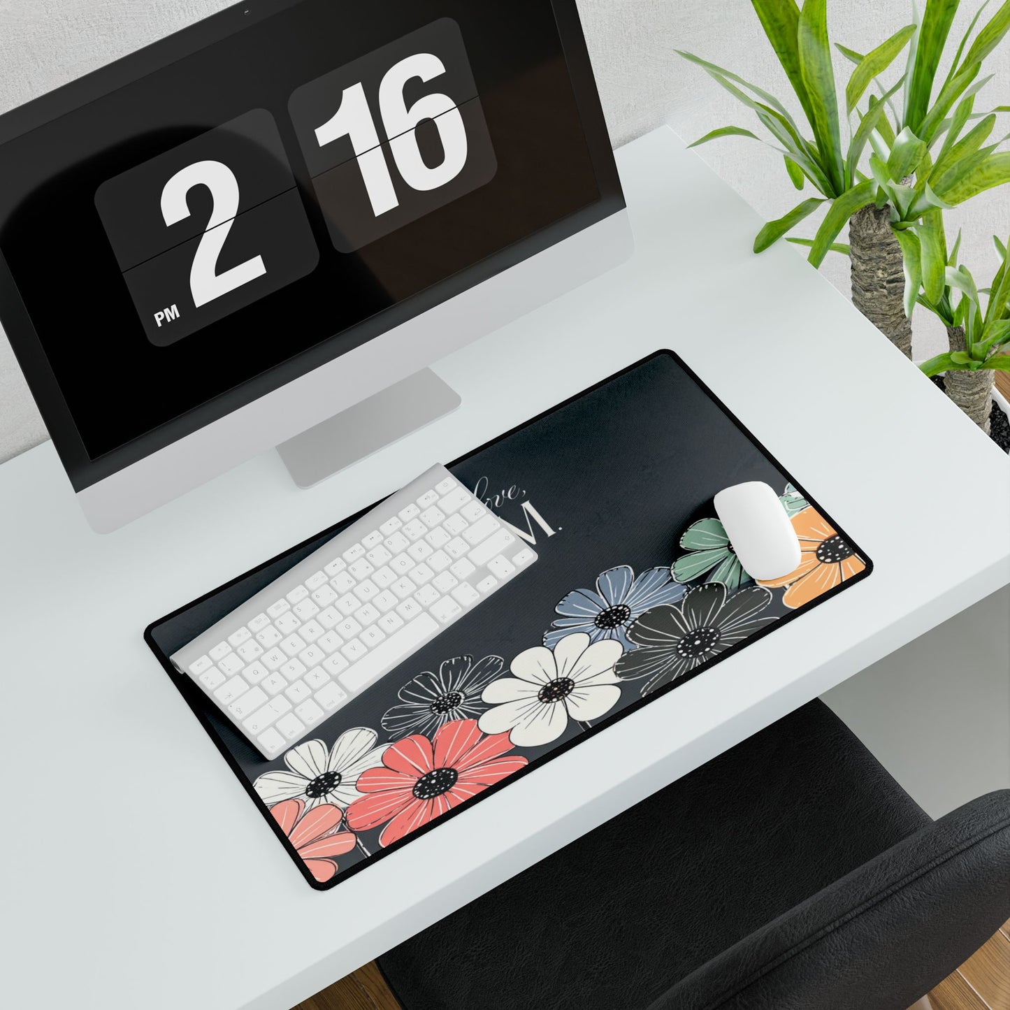 Teach Love Bloom floral desk mat | large mouse pad, pastel flowers