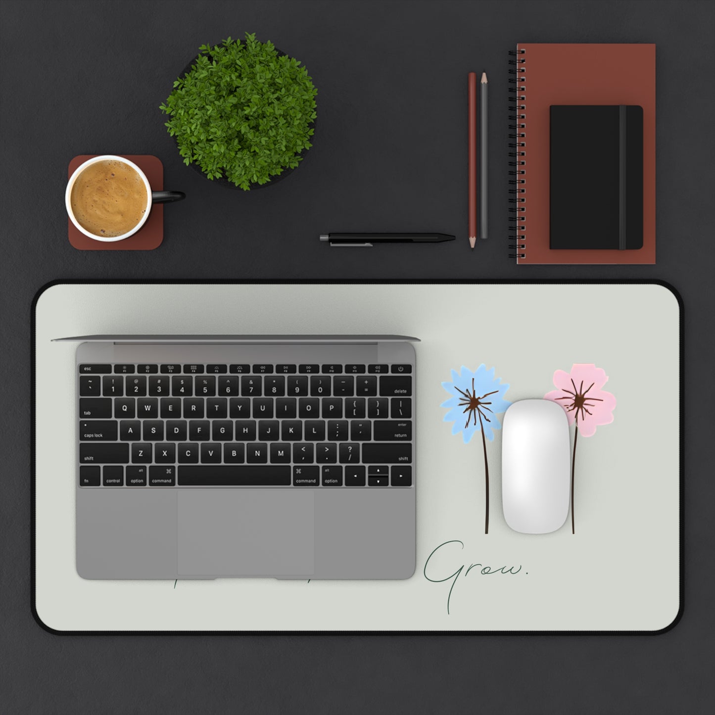 Plant Teach Grow Neoprene Desk Mat | Pastel Floral Teacher Gift | Anti-Slip Desk Pad |