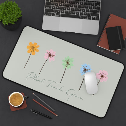 Plant Teach Grow Neoprene Desk Mat | Pastel Floral Teacher Gift | Anti-Slip Desk Pad |
