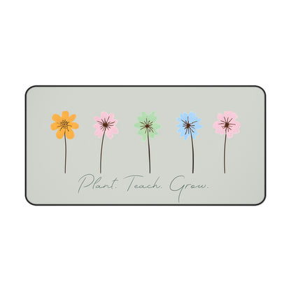 Plant Teach Grow Neoprene Desk Mat | Pastel Floral Teacher Gift | Anti-Slip Desk Pad |